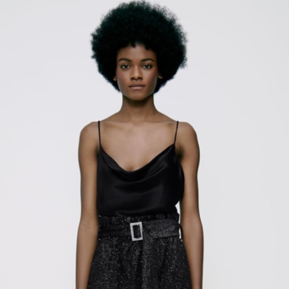 Zara Satin Black Camisole, Size XL